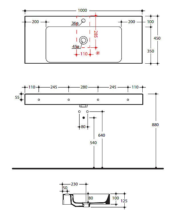 Консоль с раковиной Kerasan Cento 100 черная для ванной в интернет-магазине сантехники Sanbest