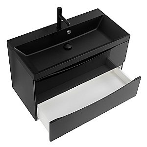 Тумба с раковиной Belbagno MARINO 80 черная глянцевая/черная раковина для ванной в интернет-магазине Sanbest