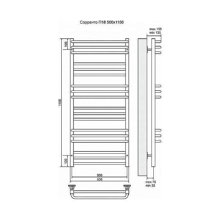 Полотенцесушитель электрический Terminus Сорренто П18 500x1156 левый/правый купить в интернет-магазине сантехники Sanbest