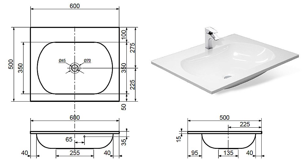 Раковина Эстет MILANA silk 60 ФР-00014946 белая матовая купить в интернет-магазине Sanbest