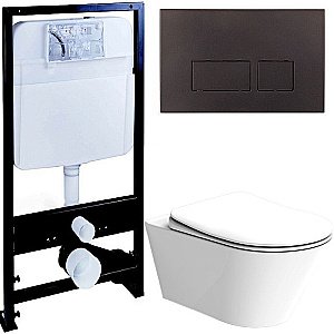 Унитаз Boheme Avva 972-W с инсталяцией и кнопкой 664-B белый глянцевый/черный, безободковый купить в интернет-магазине Sanbest