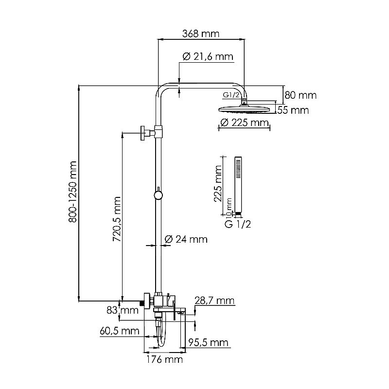 Душевая система WasserKraft Elbe 7400 SET2681 черный Soft-touch купить в интернет-магазине сантехники Sanbest