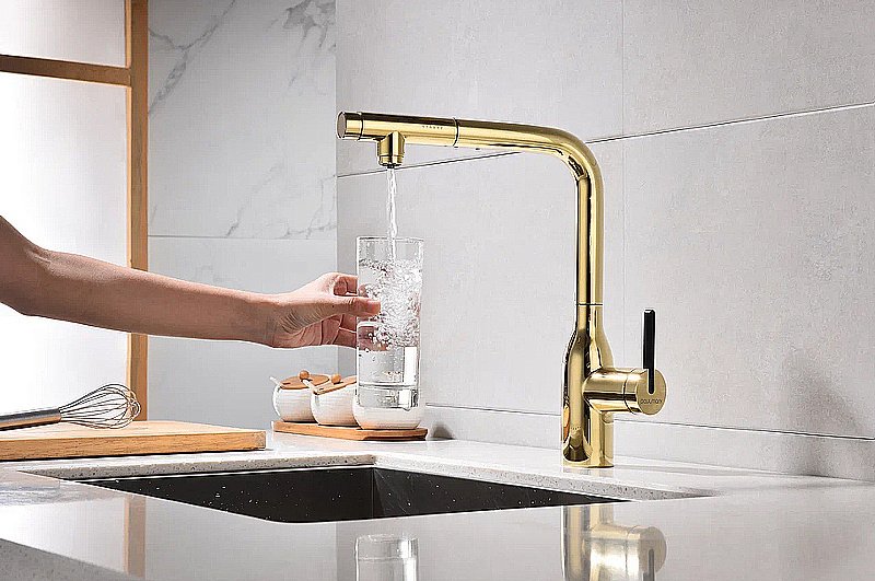 Смеситель для кухни Paulmark Viper Vi213105-G золото купить в интернет-магазине сантехники Sanbest