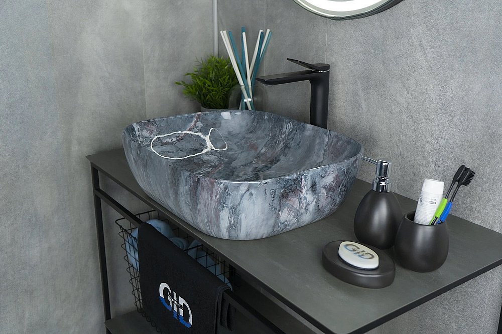 Раковина накладная Gid Geometrico 50 K397G124 54401 серый мрамор купить в интернет-магазине Sanbest