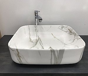 Раковина накладная Ceramalux MNC 50 190 белый мрамор купить в интернет-магазине Sanbest