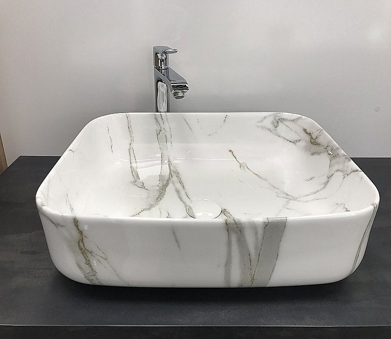 Раковина накладная Ceramalux MNC 50 190 белый мрамор купить в интернет-магазине Sanbest