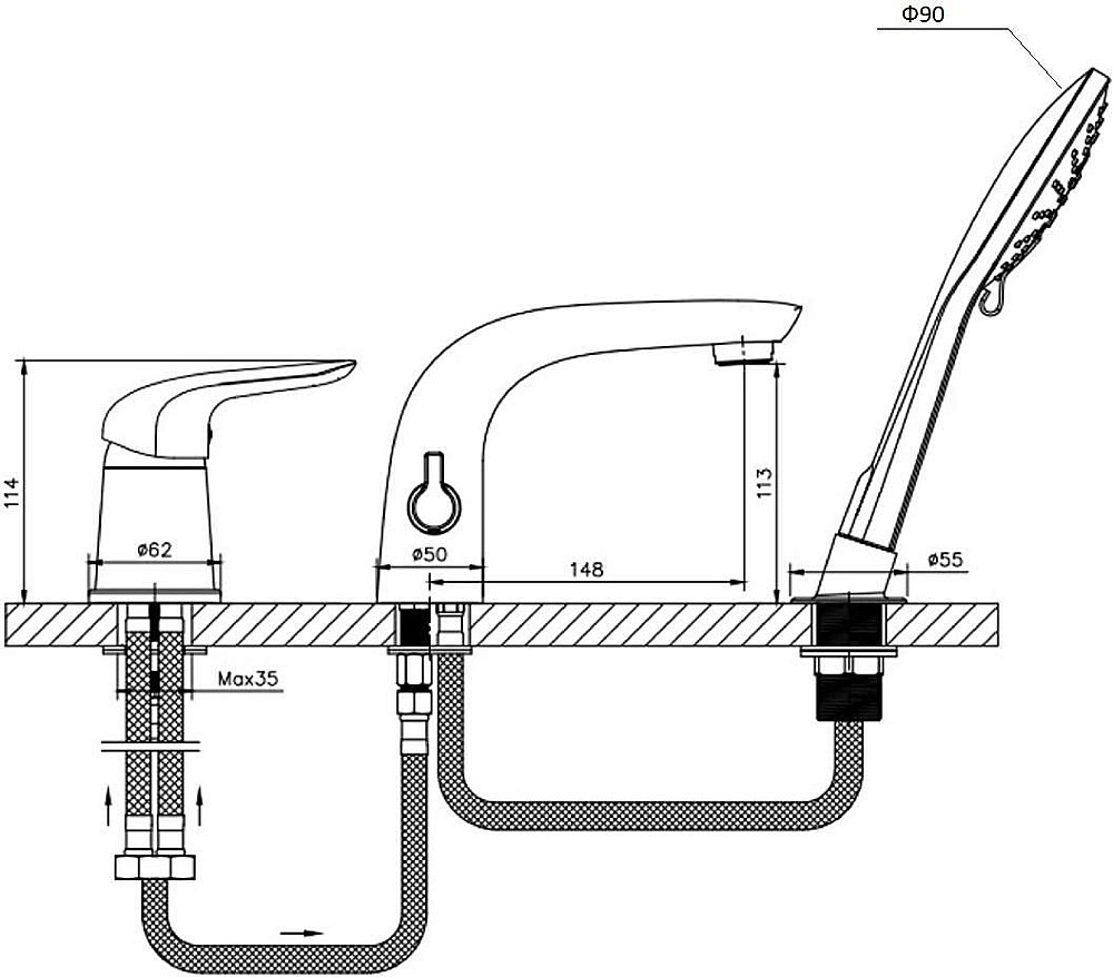 Смеситель для ванны Orange M60-333b черный купить в интернет-магазине сантехники Sanbest