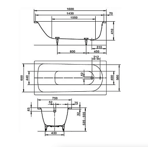 Ванна стальная Kaldewei Saniform Plus Star 333 160x75 Antislip Perl-Effekt купить в интернет-магазине Sanbest