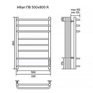 Полотенцесушитель электрический Azario MILAN П8 500х800 AZ90858B черный купить в интернет-магазине сантехники Sanbest