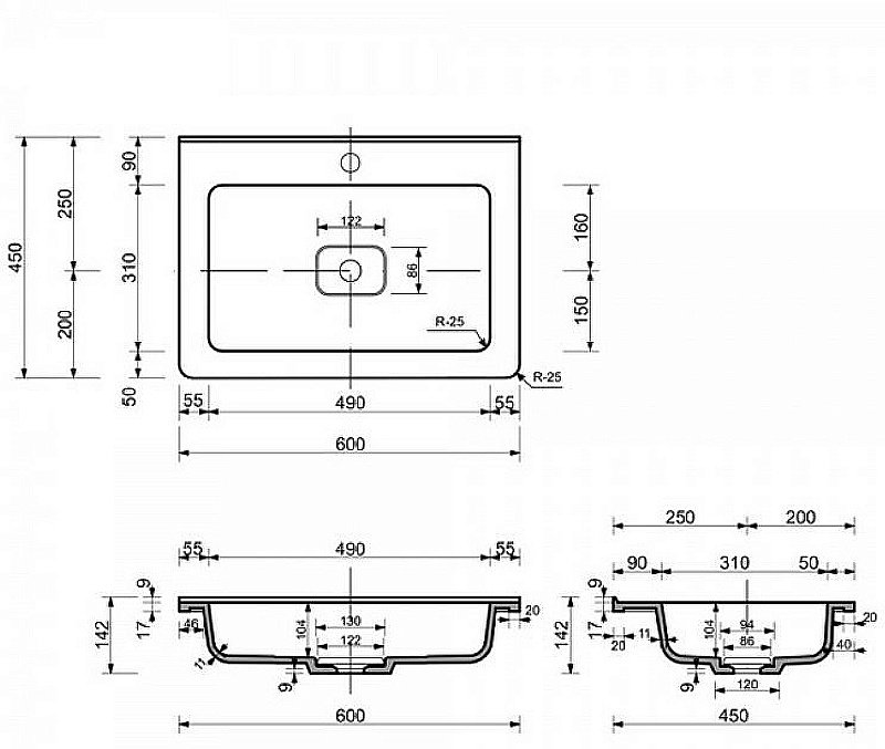 Раковина Эстет Каре Люкс 60 ФР-00006472 белая купить в интернет-магазине Sanbest