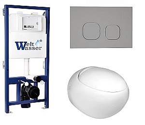 Унитаз с инсталляцией WeltWasser BAMBERG 525+JECKENBACH 004 GL-WT+BAMBERG CR белый/кнопка хром, безободковый, с крышкой микролифт купить в интернет-магазине Sanbest