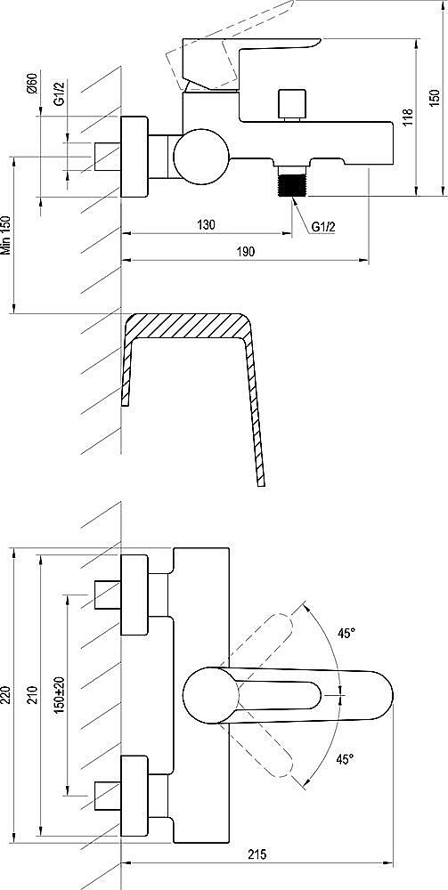 Смеситель для ванны Ravak Puri PU 022.21/150 черный купить в интернет-магазине сантехники Sanbest