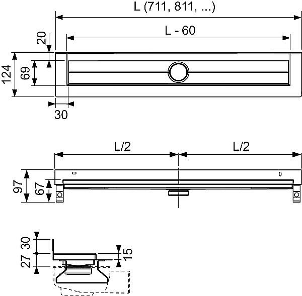 Душевой лоток TECE Drainline plate II 601201 120 пристенный, хром купить в интернет-магазине Sanbest