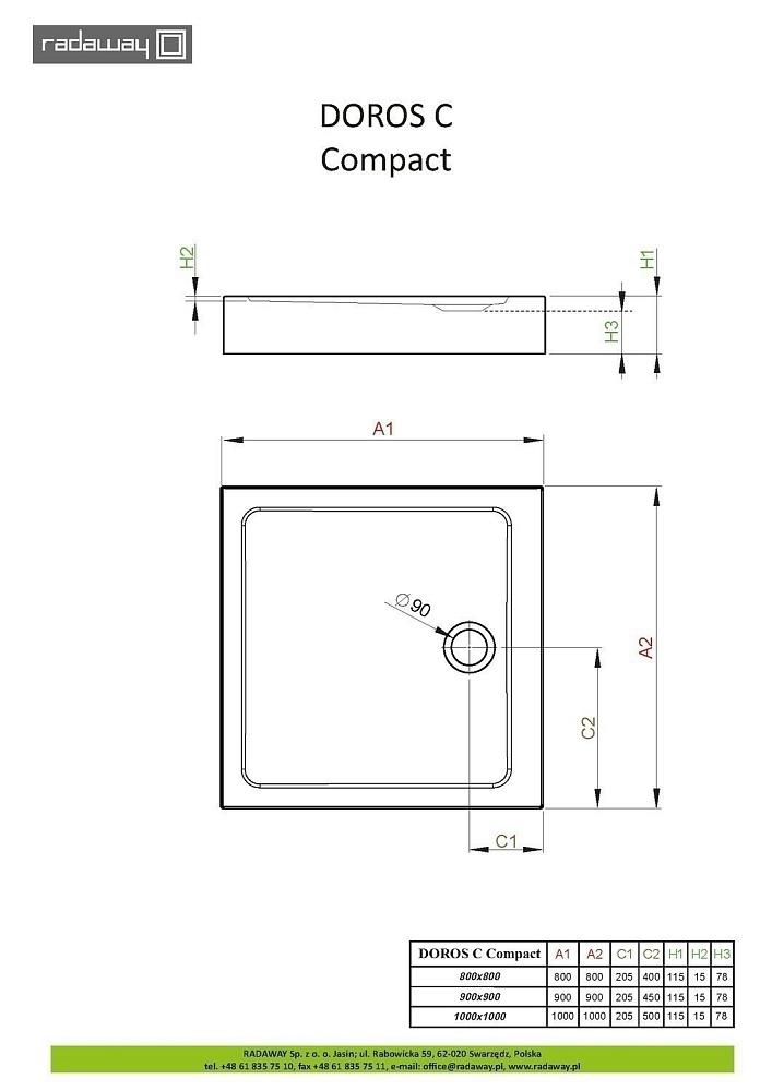 Душевой поддон Radaway Doros C Compact 100x100 купить в интернет-магазине Sanbest