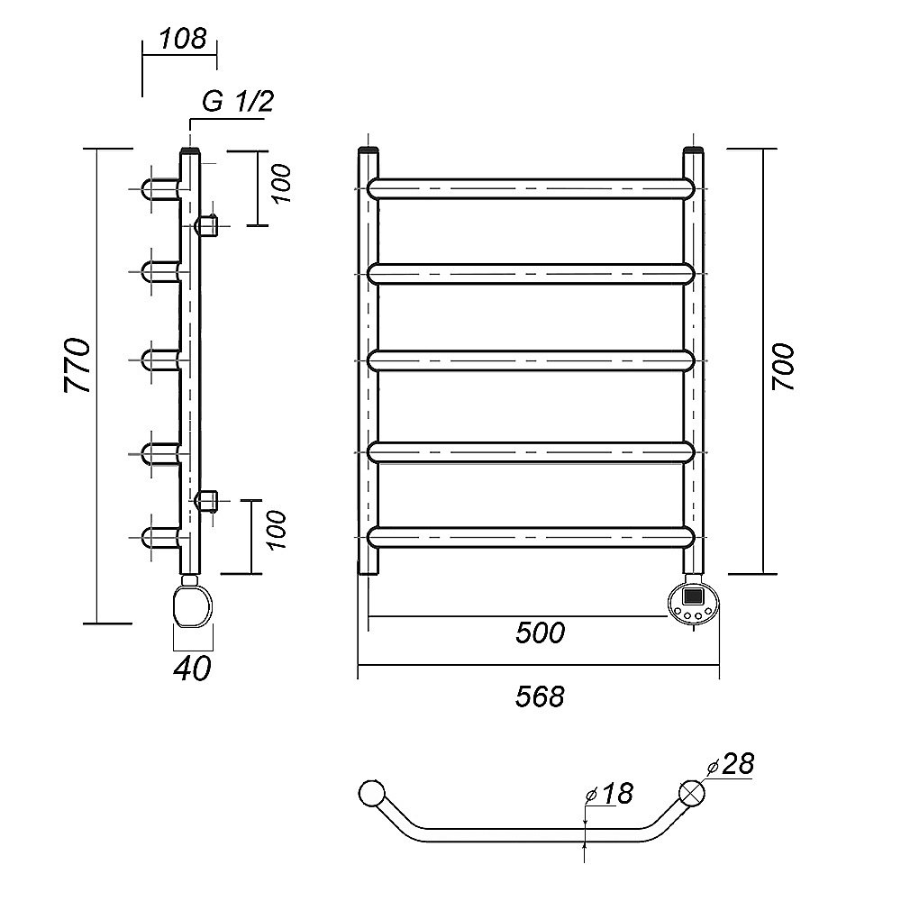 Полотенцесушитель электрический Domoterm Лаура П5 500x700 АБР E бронза купить в интернет-магазине сантехники Sanbest