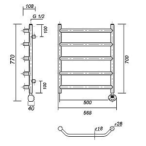 Полотенцесушитель электрический Domoterm Лаура П5 500x700 АБР E бронза купить в интернет-магазине сантехники Sanbest