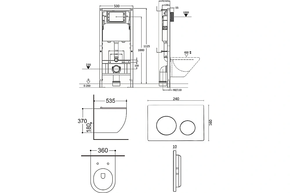 Унитаз подвесной Agger ATI09150L+APB155 безободковый, смыв Торнадо, с инсталляцией, с крышкой микролифт, белый/кнопка оружейная сталь матовая купить в интернет-магазине Sanbest