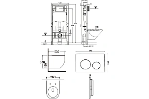 Унитаз подвесной Agger ATI09150L+APB155 безободковый, смыв Торнадо, с инсталляцией, с крышкой микролифт, белый/кнопка оружейная сталь матовая купить в интернет-магазине Sanbest