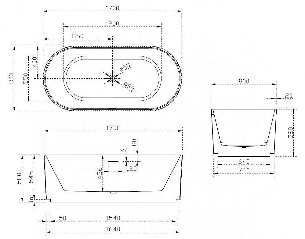 Акриловая ванна ABBER AB9325-1.7 170х80 купить в интернет-магазине Sanbest