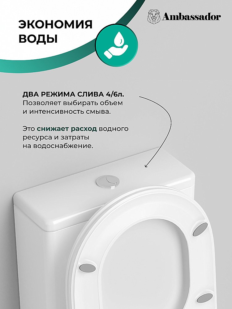 Унитаз Ambassador Elysium 187K19001RS безободковый, с бачком, с крышкой микролифт, белый купить в интернет-магазине Sanbest