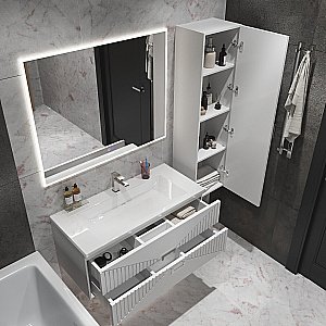 Тумба с раковиной подвесная Grossman ЛУКСОР 100 с 2-я ящ, белая матовая для ванной в интернет-магазине Sanbest