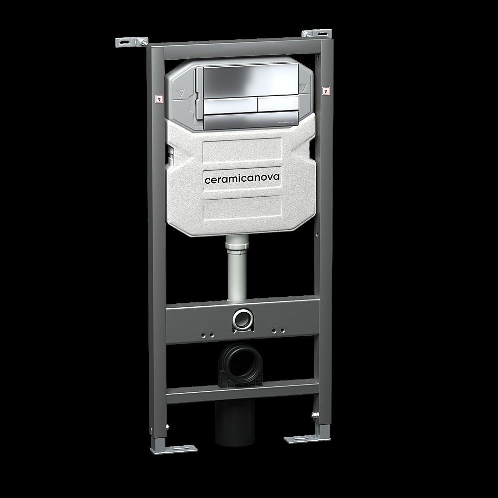 Унитаз подвесной Ceramica Nova Metric Rimless CN3007_1002CH безободковый, с крышкой микролифт, с инсталляцией и кнопкой хром купить в интернет-магазине Sanbest