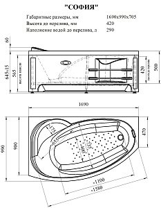 Гидромассажная ванна с полотенцедержателем Vannesa София БАЛАНС 169х99 купить в интернет-магазине Sanbest