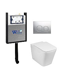 Комплект унитаза WeltWasser AMBERG 404 + GELBACH 002 GL-WT + AMBERG RD-CR белый глянцевый, безободковый, с крышкой микролифт, с бачком скрытого монтажа и кнопкой хром глянцевый купить в интернет-магазине Sanbest