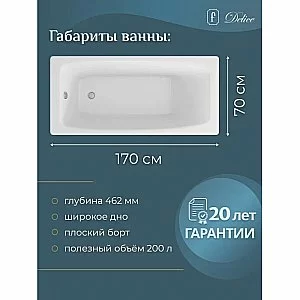 Ванна чугунная Delice Repos Comfort DLR220508RB-AS 170х70 белая с черными матовыми ручками купить в интернет-магазине Sanbest