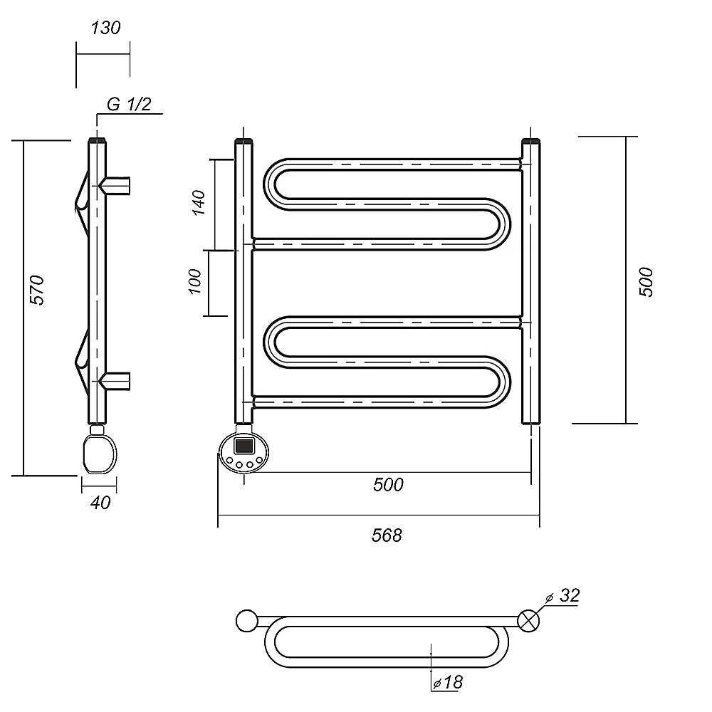 Полотенцесушитель электрический Domoterm Офелия П6 500x500 E хром купить в интернет-магазине сантехники Sanbest