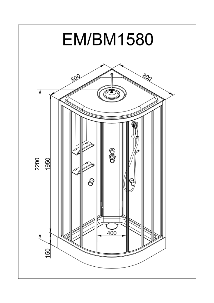 Душевая кабина Deto ЕМ1580 N 80х80 купить в интернет-магазине Sanbest