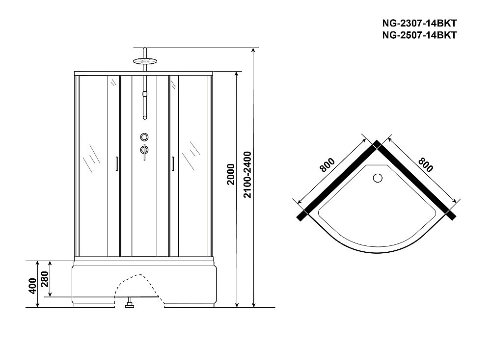 Душевая кабина Niagara Classic NG-2307-14BKT 80х80 купить в интернет-магазине Sanbest