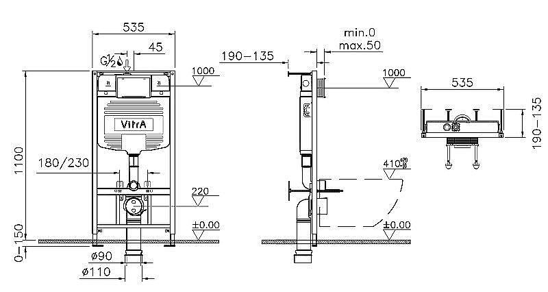 Унитаз Vitra S20 9004B003-7207 безободковый, с инсталляцией, с крышкой микролифт купить в интернет-магазине Sanbest