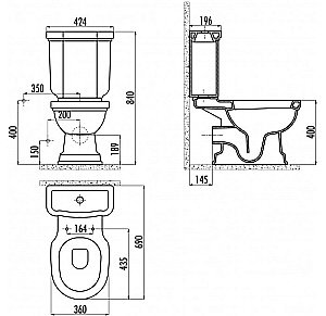 Унитаз напольный Creavit Klasik KL310-11CB00E-KR00 белый/черный, с бачком купить в интернет-магазине Sanbest