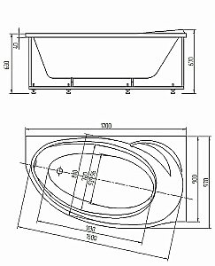 Ванна Aquatek Бетта 170х97 белая к/с вклеенный купить в интернет-магазине Sanbest