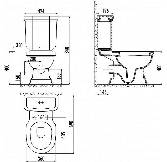 Унитаз напольный Creavit Klasik KL310-11CB00E-KR00 белый/черный, с бачком купить в интернет-магазине Sanbest
