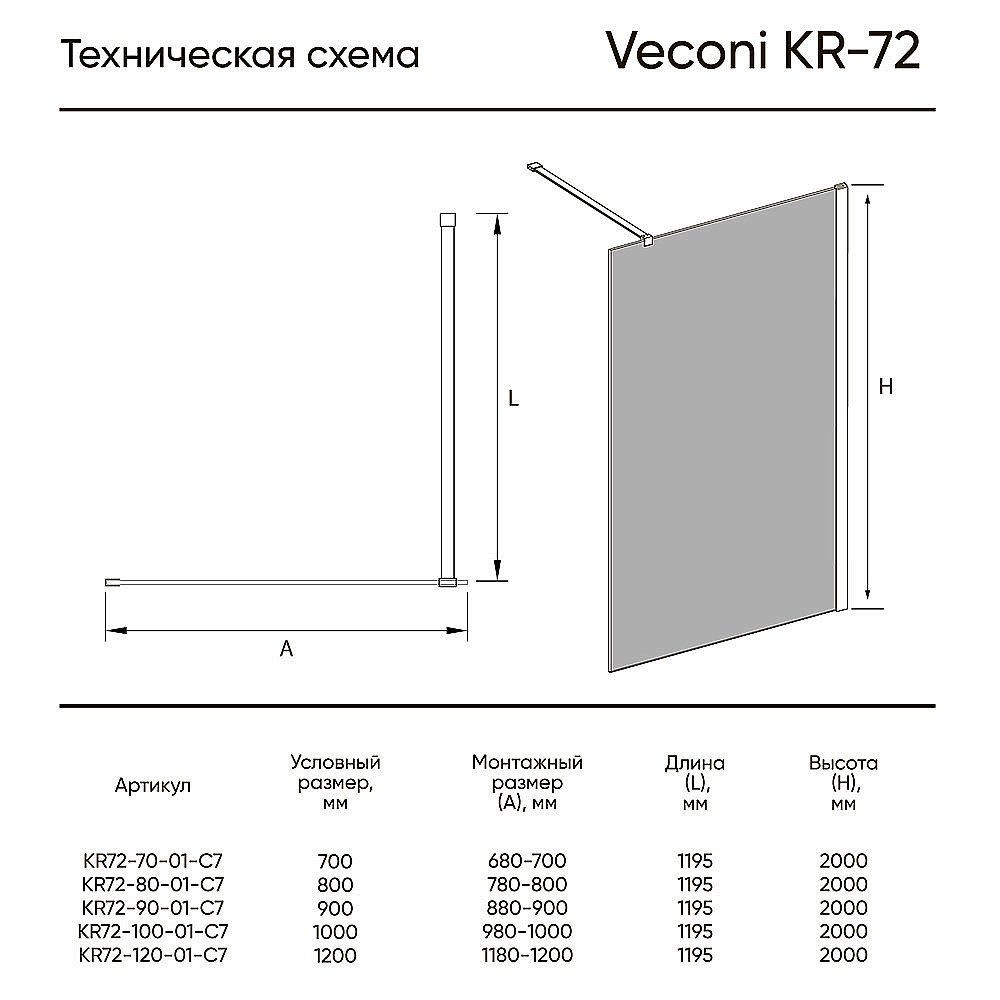 Душевое ограждение Veconi KR72B-110-01-C7 110 прозрачное/черный купить в интернет-магазине Sanbest