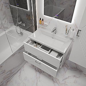 Тумба с раковиной подвесная Grossman ЛУКСОР 70 с 2-я ящ, белая матовая для ванной в интернет-магазине Sanbest