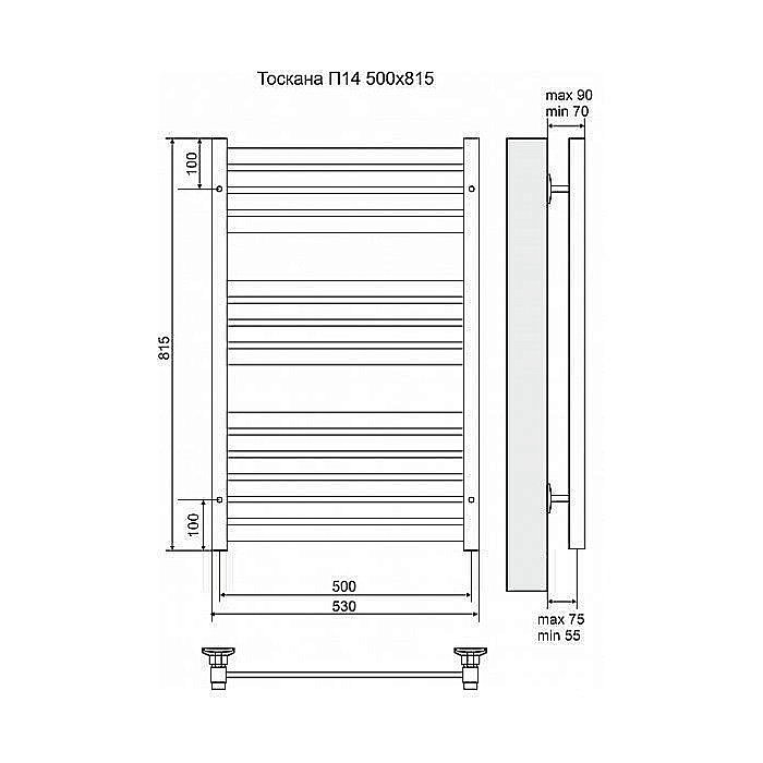 Полотенцесушитель электрический Terminus Тоскана П14 500x815 левый/правый купить в интернет-магазине сантехники Sanbest