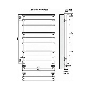 Полотенцесушитель водяной Terminus Вента П9 500x835 купить в интернет-магазине сантехники Sanbest