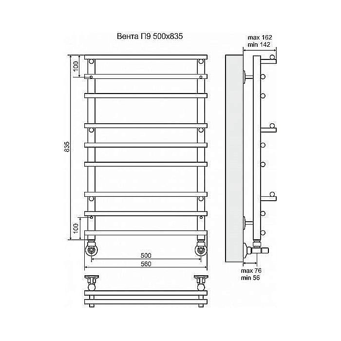 Полотенцесушитель водяной Terminus Вента П9 500x835 купить в интернет-магазине сантехники Sanbest