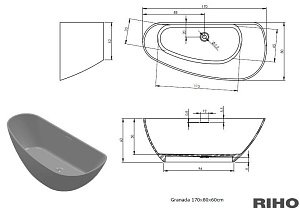 Ванна мраморная Riho Granada 170x80 купить в интернет-магазине Sanbest