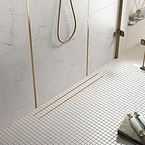 Душевой лоток TIMO Drain System 800 с двусторонней панелью "plate" под плитку, Золото матовое купить в интернет-магазине Sanbest