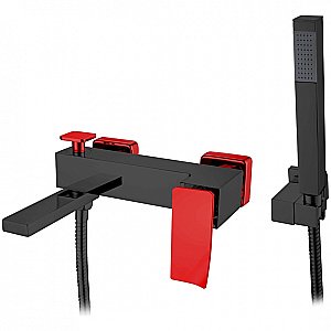 Смеситель для ванны Boheme Q 143-BR.2 черный/ручка красная изогнутая купить в интернет-магазине сантехники Sanbest