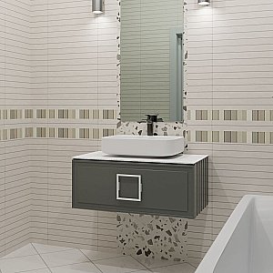 Тумба с раковиной LA FENICE Cubo Grigio 90 серая, столешница белая/ручка белая для ванной в интернет-магазине Sanbest