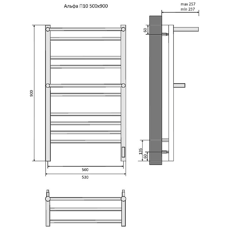 Полотенцесушитель Aquatek Альфа П10 50х90 AQ EL RRP1090CH хром купить в интернет-магазине сантехники Sanbest
