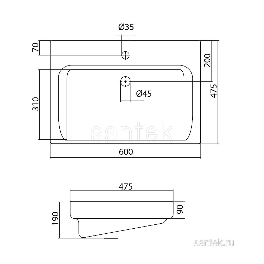 Раковина мебельная Santek Тигода 60 1.WH30.2.082 белая купить в интернет-магазине Sanbest