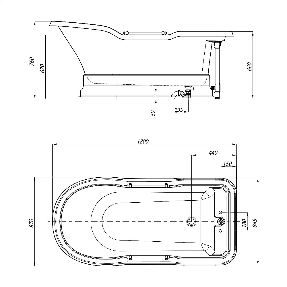 Ванна Migliore IMPERO PODIUM 26352 180х87 белая,хром купить в интернет-магазине Sanbest