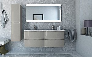 Тумба с раковиной Cezares VAGUE 140 54854+54854+82412 Grigio lucido для ванной в интернет-магазине Sanbest