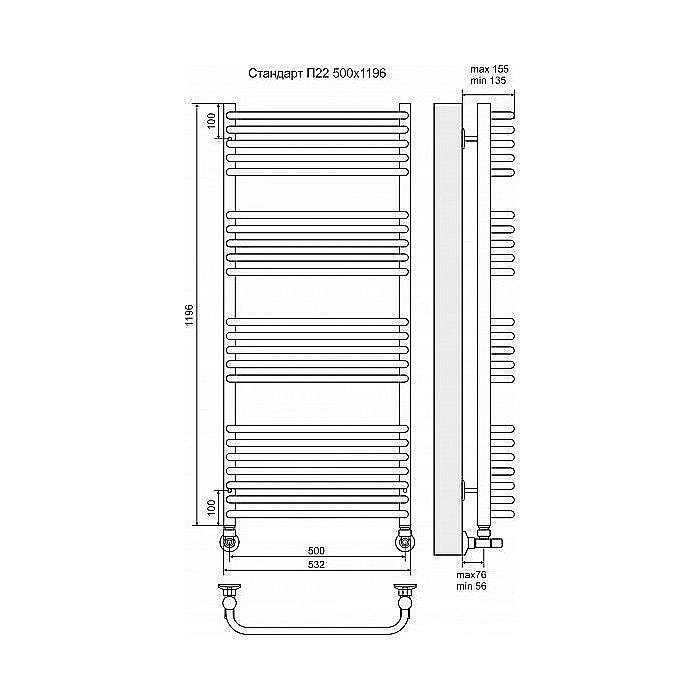 Полотенцесушитель водяной Terminus Стандарт П22 500x1196 купить в интернет-магазине сантехники Sanbest